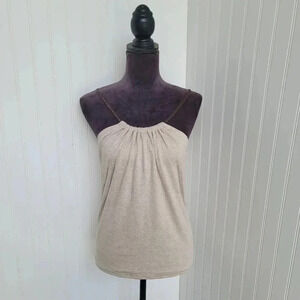 Truly B Womens Beige Brown Braided Leather Ruffle Neck Summer Cami Tank Top S